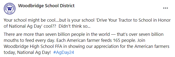 Woodbridge School District tractor post
